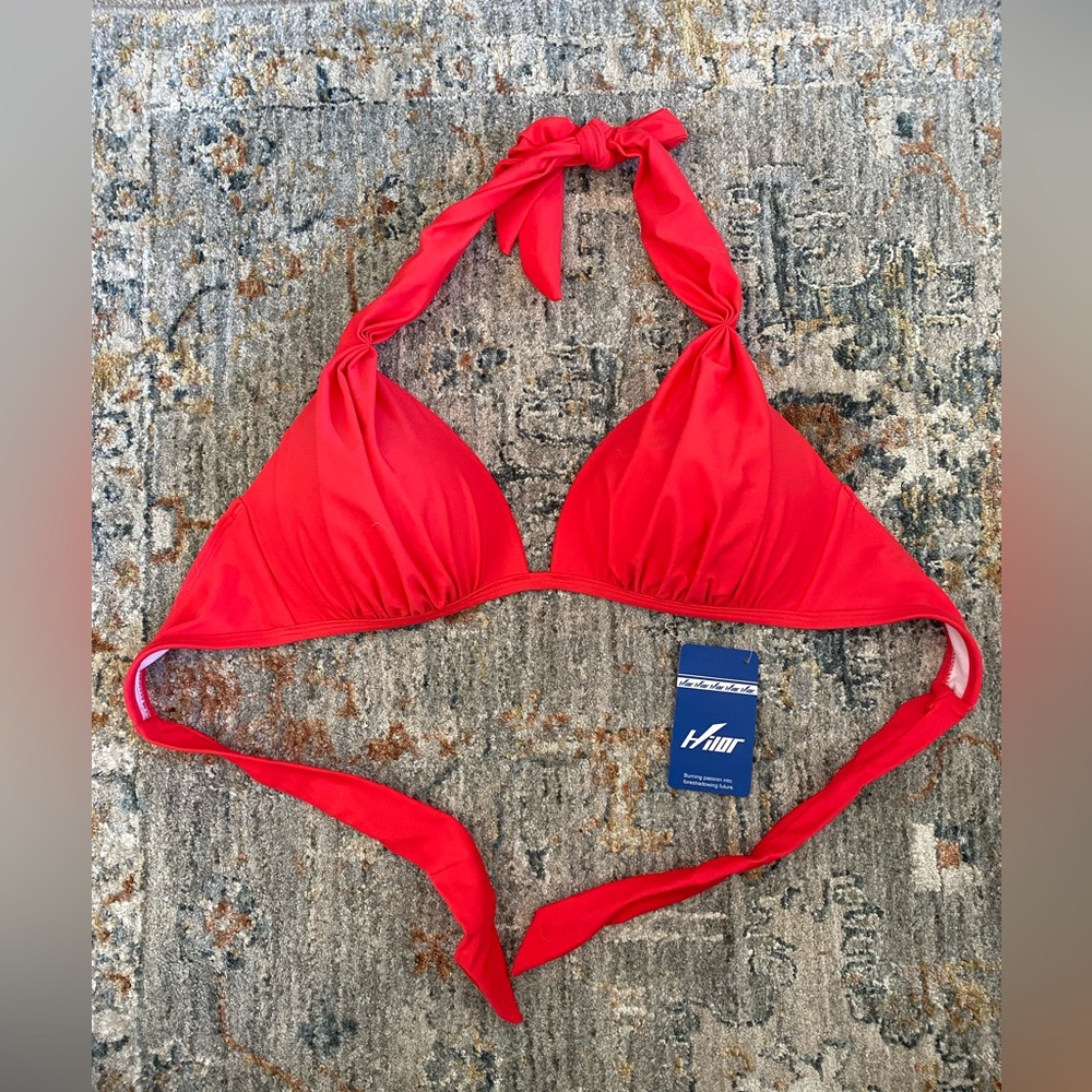 Red Halter Tie Padded Bikini Top